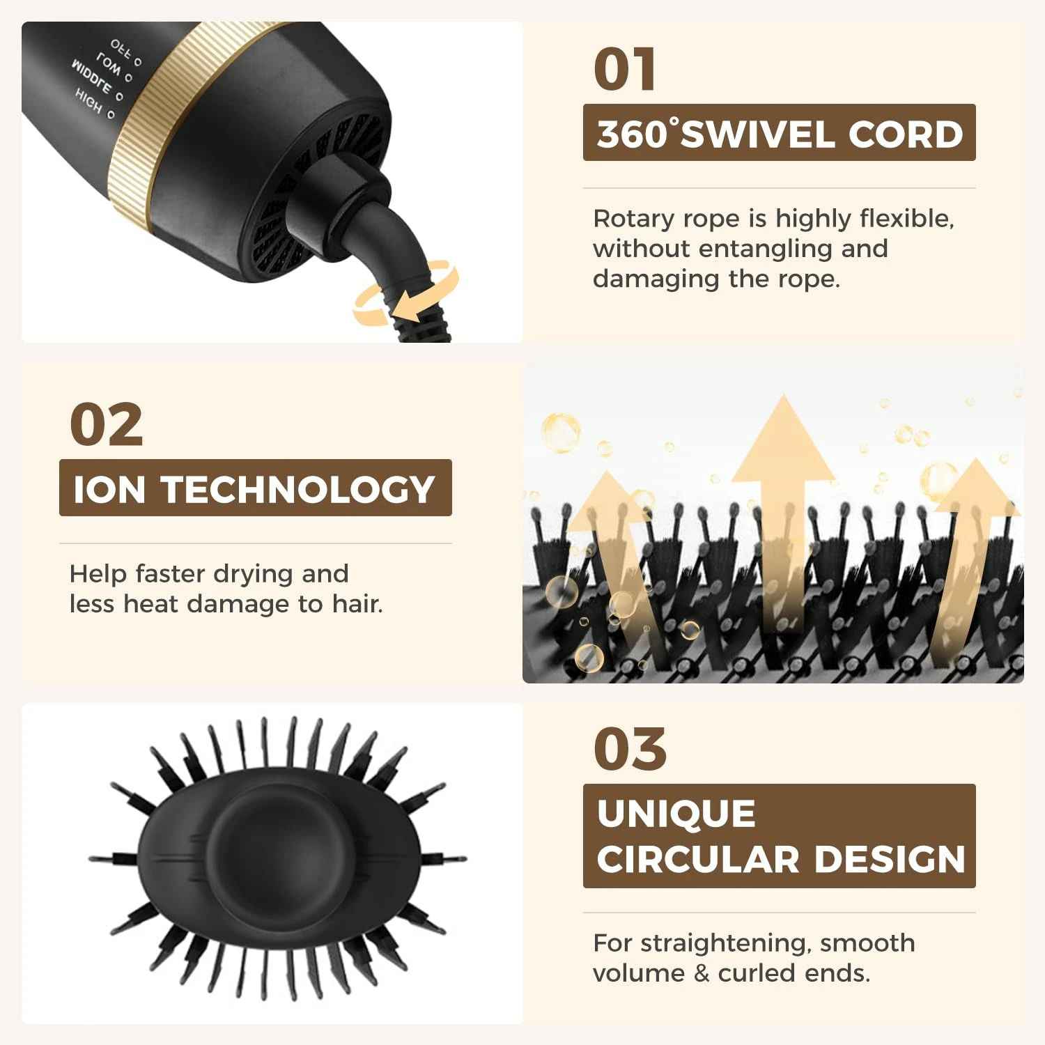 Щетка для фена 4-в-1 Volumizer Styler профессиональная золотая щетка сушки горячим