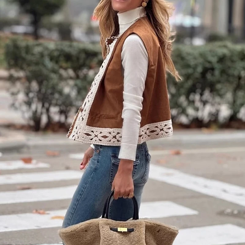 Женский кружевной жилет без рукавов с круглым вырезом цвета в ассортименте