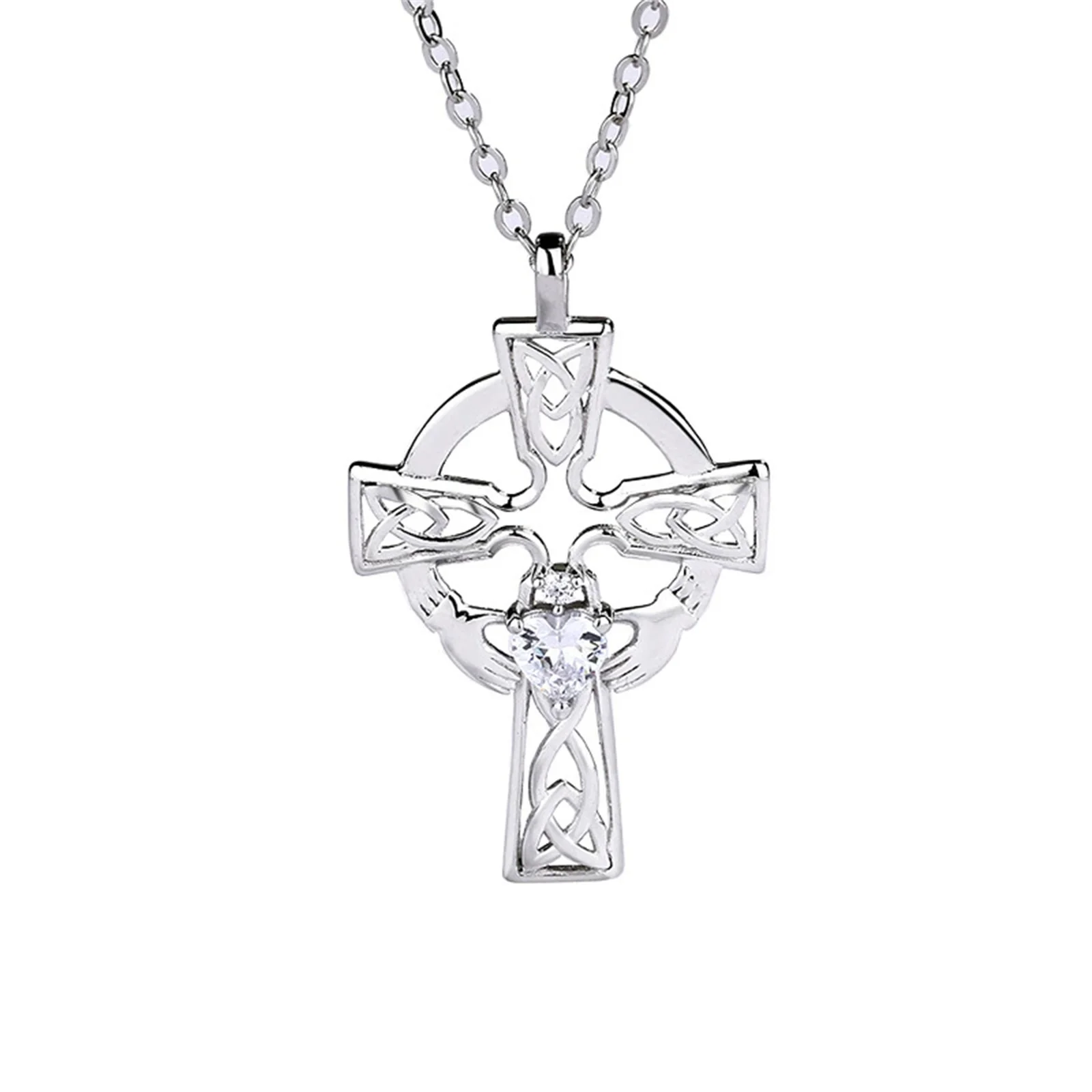 Фото Кельтский крест с цирконом в ирландском стиле Claddagh, женские христианские религиозные украшения из стерлингового серебра 925 пробы №1