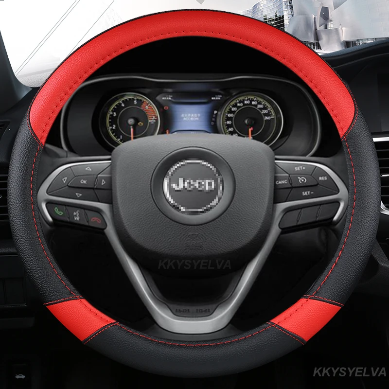 

Чехол на руль автомобиля из ПУ кожи, 38 см, для JEEP CHEROKEE, WRANGLER, GRAND CHEROKEE, Гладиатор, компас, Ренегат, автомобильные аксессуары