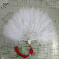 yoyue 1pcs high quality white fluffy feather hand fan dance stage show props wedding party 5030cm goose feather fan decoration