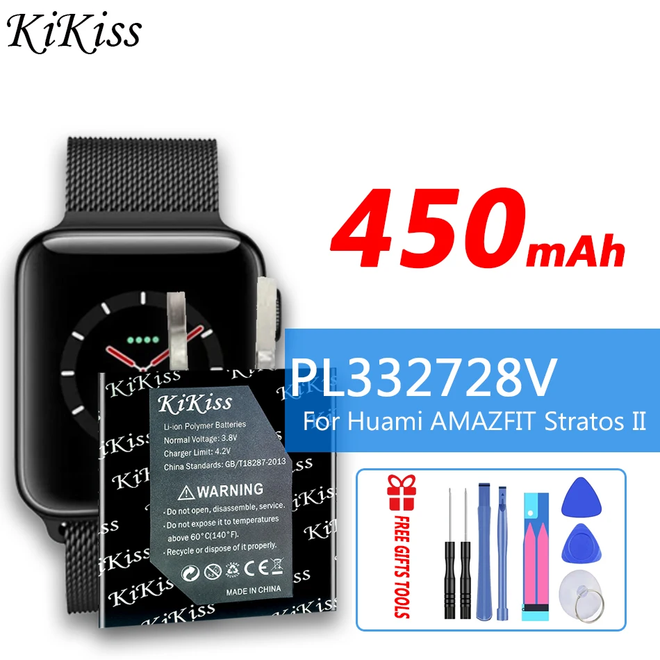 

Аккумулятор KiKiss 450 мАч PL332728V для Huami AMAZFIT Stratos II 2, умные спортивные часы Stratos2, аккумулятор большой мощности