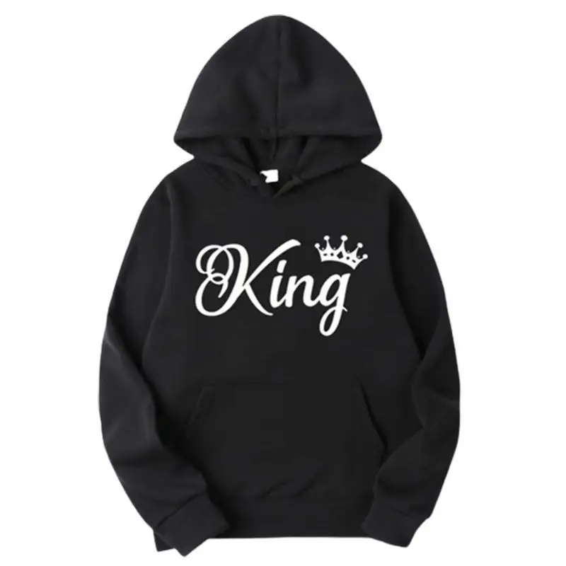

Men Women Long Sleeve Pullover Hooded Sweatshirts Unisex Fashion King and Queen Print Hoodies Casual Streetwear Couple Sweat