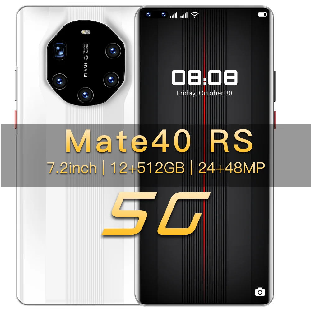 

New Smartphone White M40RS S 7.2 Inch Super Size HD Display 12GB+512GB 24+48MP Face Unlock China Android 5G phones Best Price