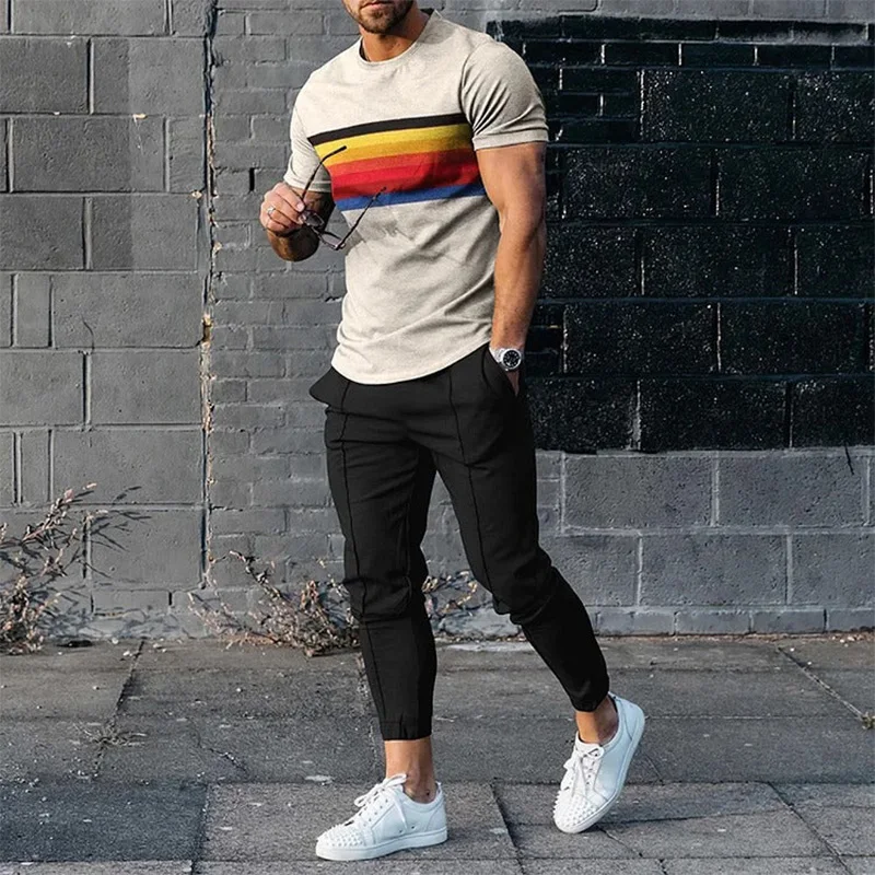 Summer Sportwear Suit Short Sleeve T Shirt Long Pants Men 2 Piece Sets Men Tracksuit 3D Printed Casual Street Oversized Clothes