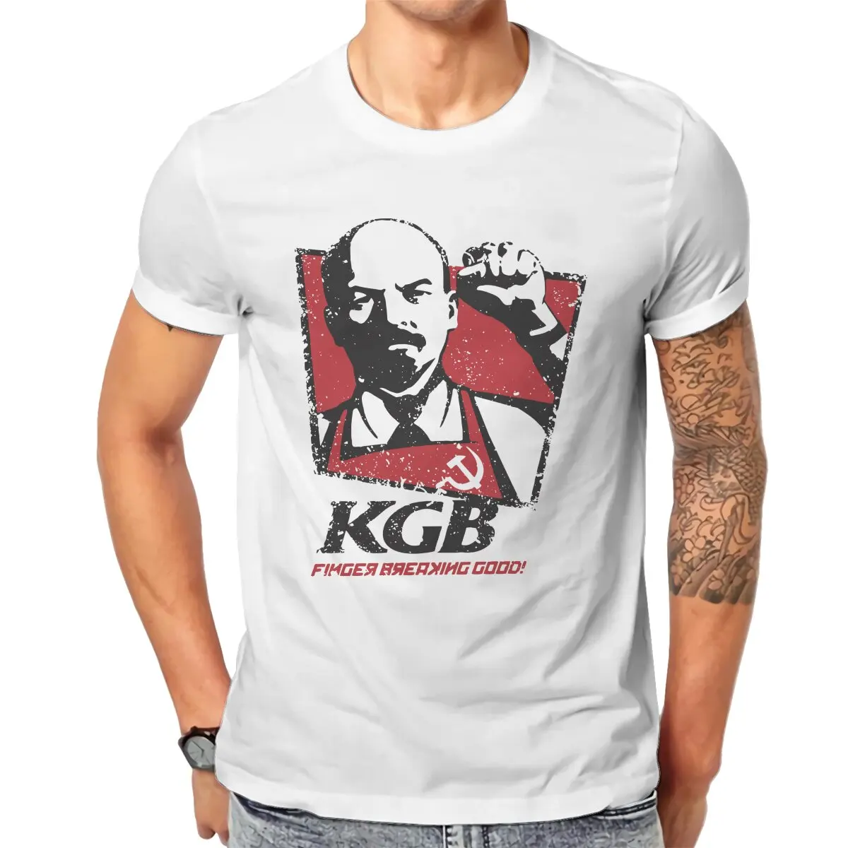 

Новинка, Мужская хлопковая футболка KGB с круглым вырезом, стиль коммунизма, социализма, футболки с коротким рукавом