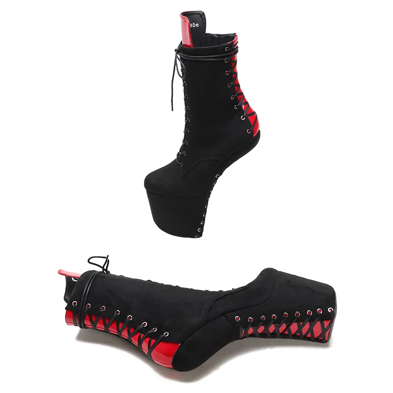 Leecabe Lace Up Ankle Boots Sexy Exotic Pole Dance Stripper young trend fashion color matching shoes