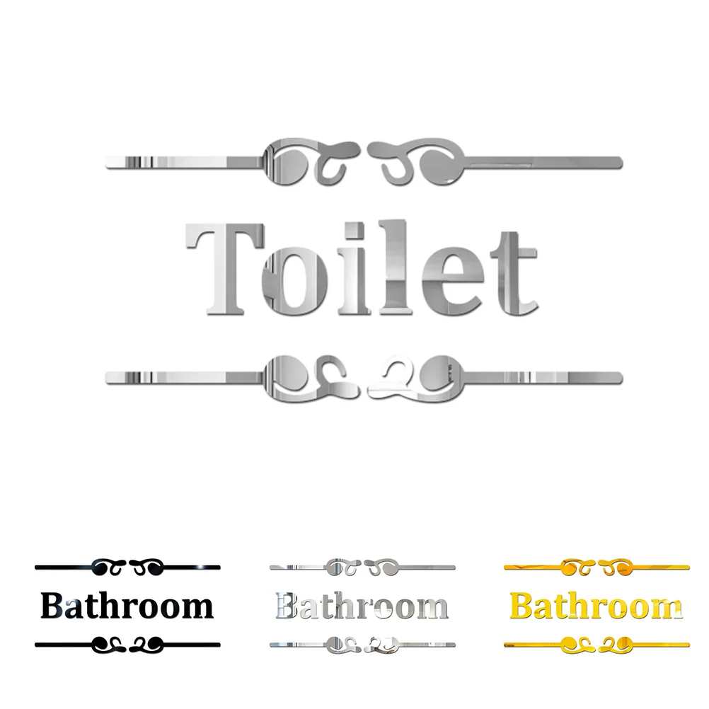 

Sticker Wall Toilet Bathroom Mirror Sign Stickers Door Signs Acrylic English Creative Restroom Decal Decals Wc Decorative