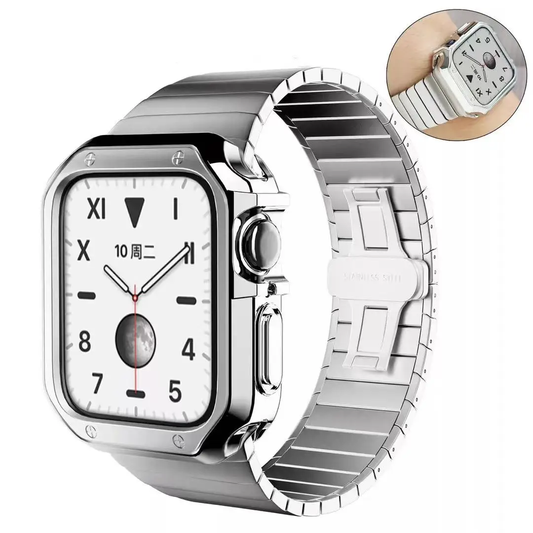 

Metal strap and case For Apple watch 7 45mm 41mm Fashion smart watch accessories For iwatch 6 5 4 3 2 1 SE 44mm 42mm 40mm 38mm