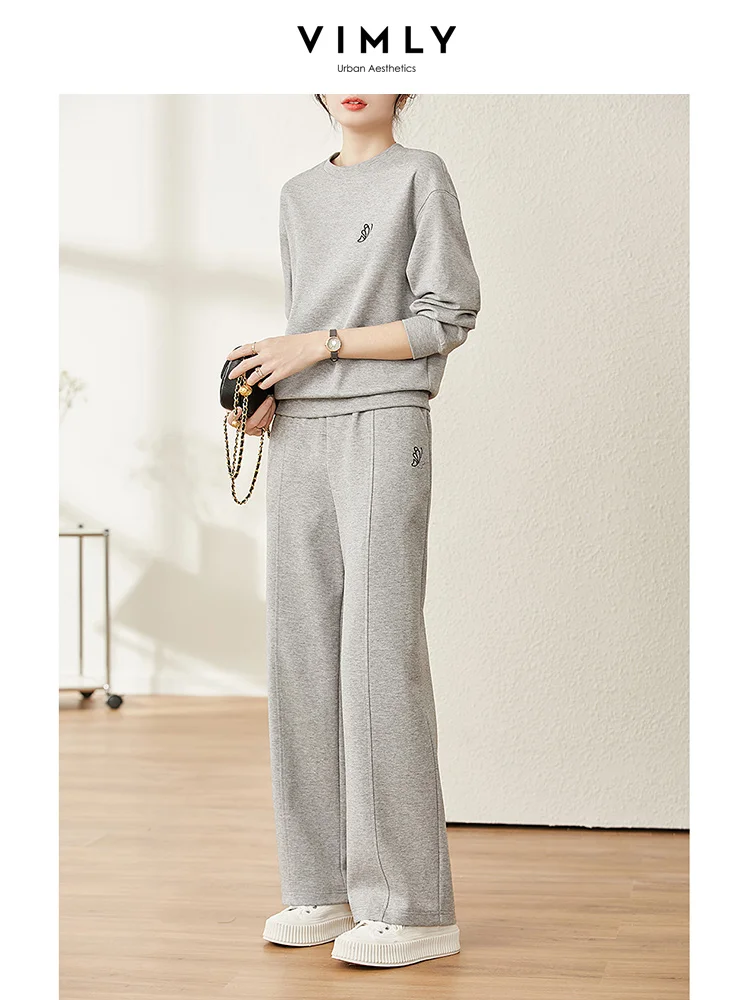 Vimly Casual Sports Suit New In Matching Sets Women Bufferfly Spring 2023 Fashion Sweatshirts Wide Leg Pants 2 Piece Sets V7800