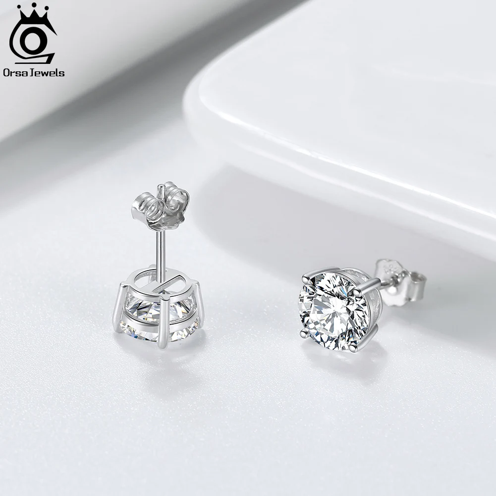 Фото ORSA JEWELS родий 2/3/4/5/6/7/8 мм из настоящего стерлингового серебра 925 пробы, мини-круглые серьги-гвоздики с цирконом, серьги-гвоздики с кристаллами для пирсинга ушей APE33 №5