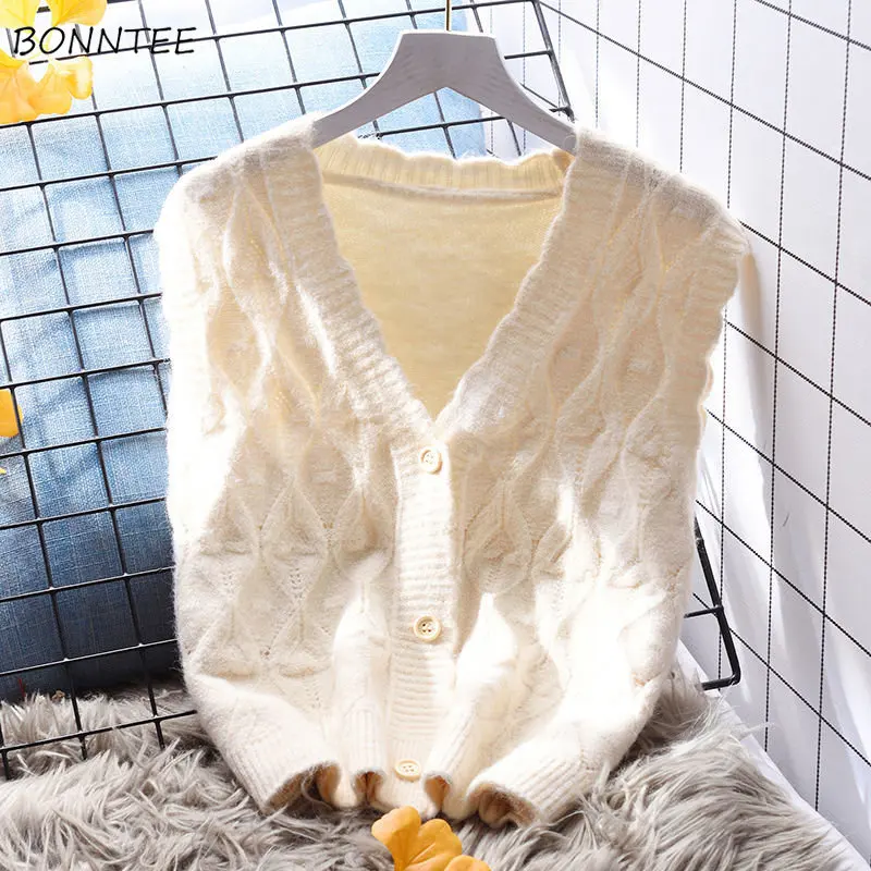 

Solid Lovely Screw Thread Sweater Vest Women Autumn Korean Fashion Preppy Style Sweet Girlish Comfort Popular Temper Stylish Ins