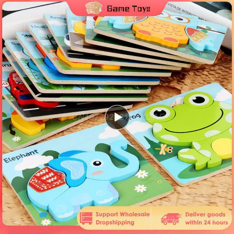 

1~10PCS High Quality Wooden Puzzles Educational Cartoon Animals Early Learning Cognition Intelligence Puzzle Game For Children