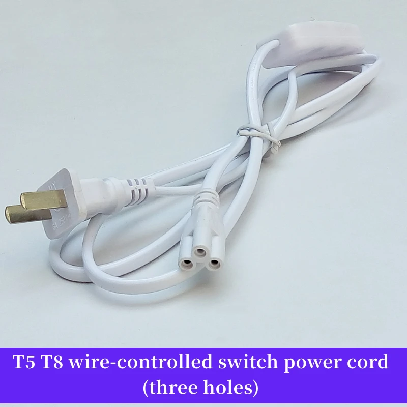 

5pcs/lot LED Tube Light Fixture Connection Extension Cord Pure Copper Cable T5T8 LED Tube Connector 3 pin With Switch Power Plug