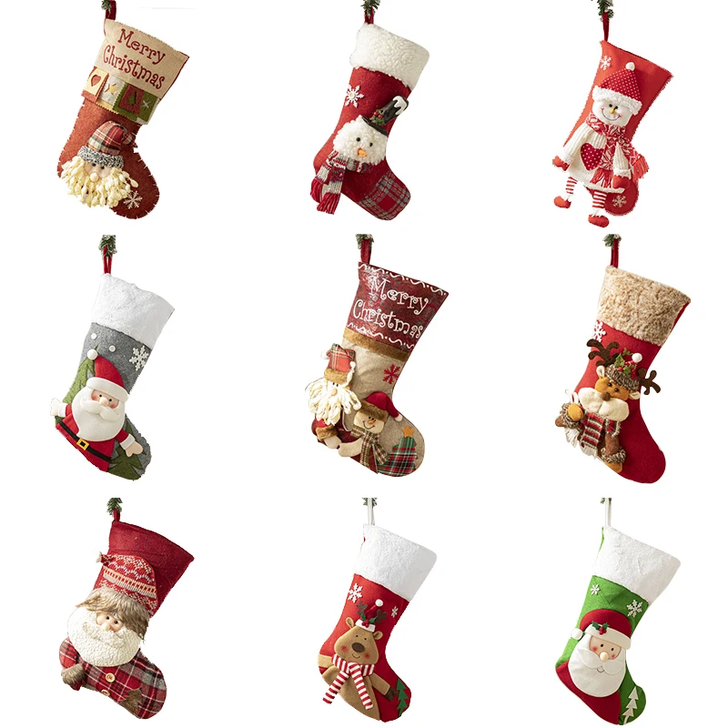 

New Santa Claus Christmas Stocking Gift Candy Bag for Home Christmas Tree Ornaments Sock Party Fireplace Decorations