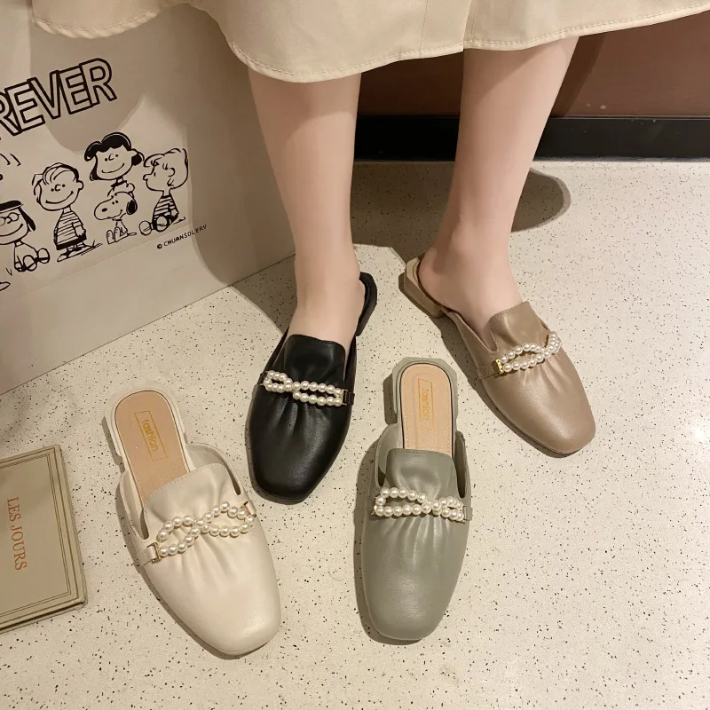 

Half Slippers Ladies Summer 2022 New Lazy Women's Flat Slides for Outer Wear Trendy Shoes Claquette Femme Sandalias Mujer Verano