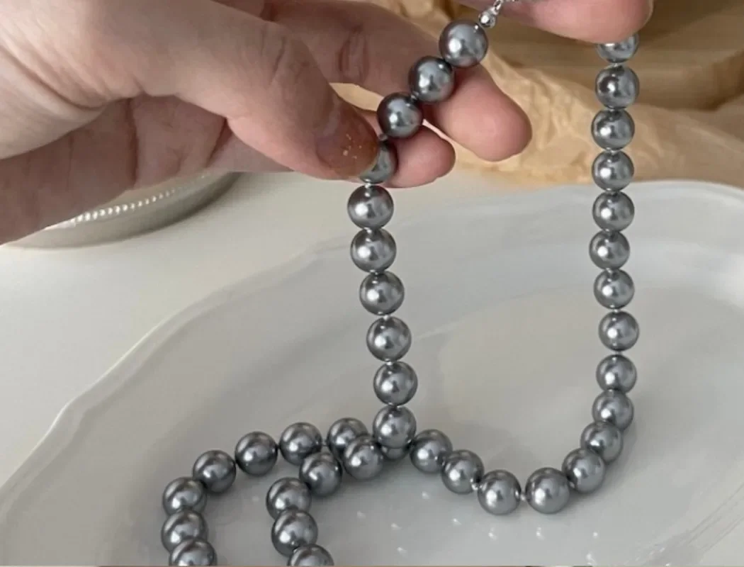 Элегантное огромное натуральное 17 &quot9-10 мм настоящее серебристо-серое круглое