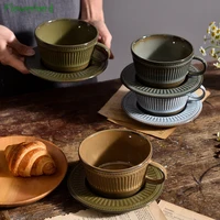 european colorful ceramic coffee cup and saucer set italian kiln change coffee mug pottery tea cup with saucer set