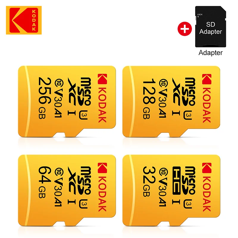 

KODAK Original U3 128GB Micro SD Card 256GB V30 Memory Card 64GB High Speed 32GB Class10 TF Flash Card Adapter