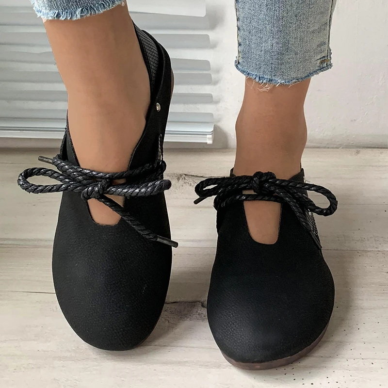Shoes for Women New Lace-up Women's Flats Autumn Low-heeled Ladies Casual Flat Shoe Light Solid Round Head Female Walking Shoes