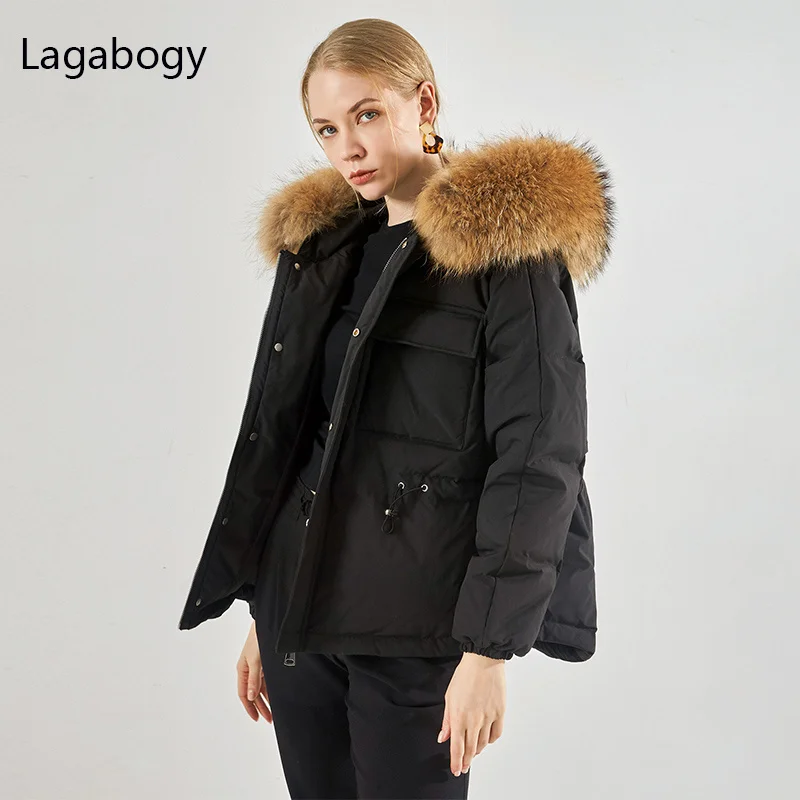 2021 New Winter Coat Women Huge Real Natural Fur Waterproof Warm Parka Female 90%White Duck Down Jacket Hooded Outwear