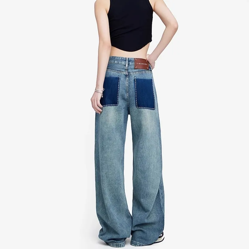 

WCFCX STUDIO Y2K High Street Jeans Women Vintage High Waist Korean FashionStyle Mopping Trousers Loose wide Leg Jeans