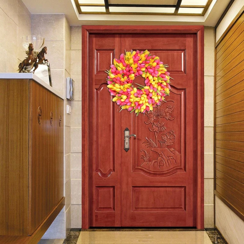 Искусственный венок из тюльпанов имитация свадебного украшения настенная