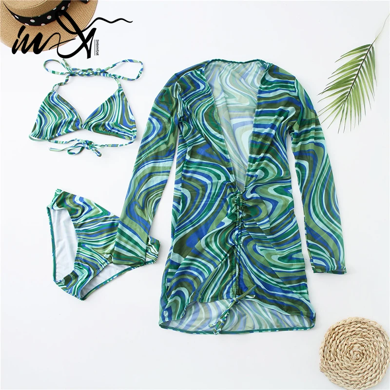 

In-X Sexy print bikinis V-neck cover-ups swimsuit women bathing suits swimwear conjunto biquinis feminino trajes de baño mujer