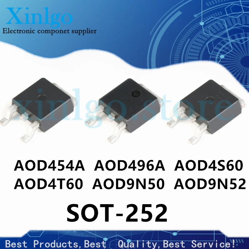 

10PCS New Original AOD454A AOD496A AOD4S60 AOD4T60 AOD5T40P AOD9N52 Patch MosfET TO252
