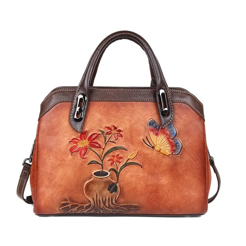 

Women Bag Genuine Leather Purses And Handbags For Woman Luxury Designer Handmade Embossed Ladies Shoulder Bags