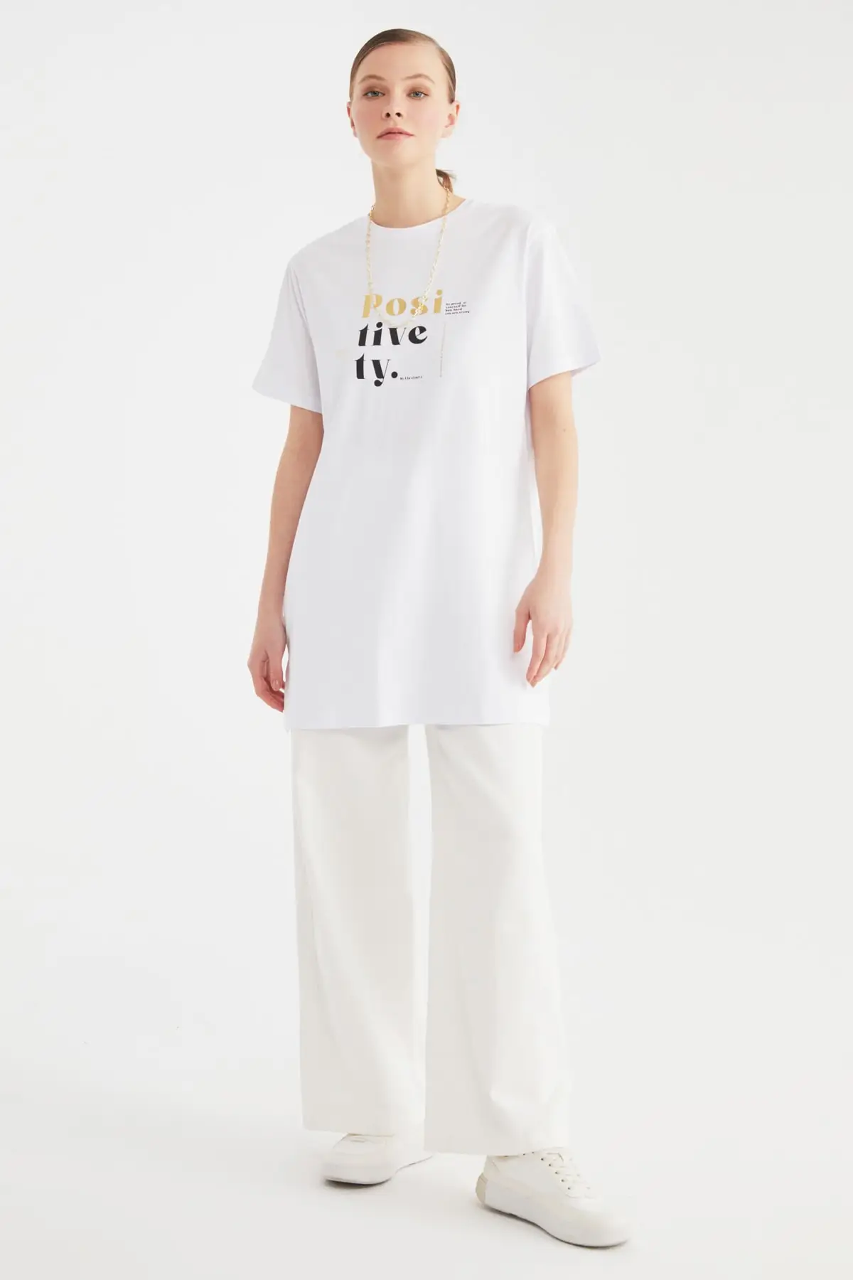 

White Printed Tunic Knit Muslim Tunic 2021 Fashion