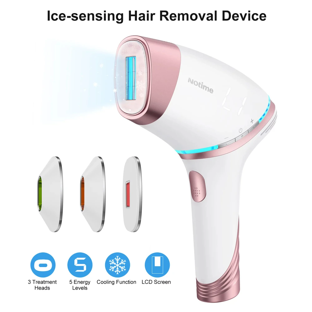 IPL Laser Hair Removal Permanent Hair Remover with Cooling Function 5 Energy Levels 3 Replaceable Heads for Women and Men