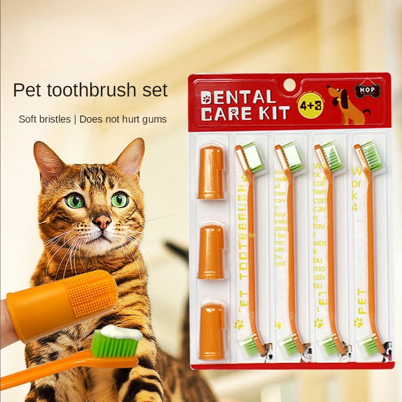 

Dog Toothbrush Pack,4 Long Handled Dual Headed Toothbrush,3 Finger Toothbrush,Dog Dental Care,Double Sided Pet Toothbrush Set