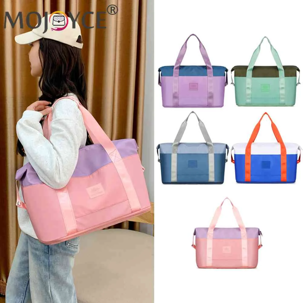 

Ladies Gym Shoulder Bags Large Capacity Oxford Yoga Sports Bag Contrasting Color Splash-proof with Zipper for Outdoor Activities