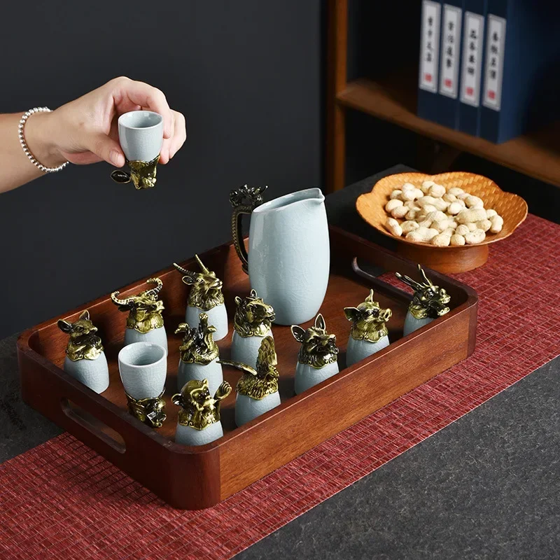 Традиционный китайский набор сакэ зодиака стакан байцзю сепаратор вина