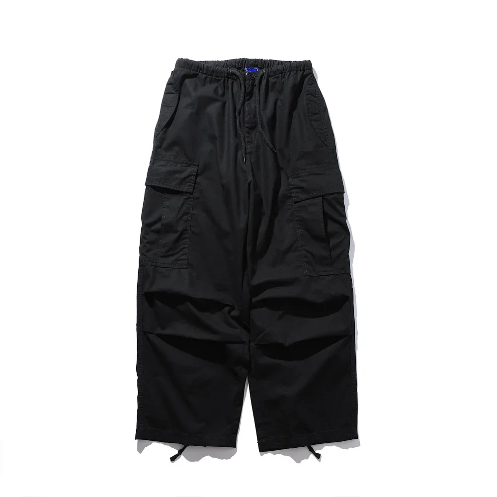 European and American Men's Trendy Brand Loose Functional Outdoor Wrinkled Wide-leg Casual Drawstring Cuffed Pants.