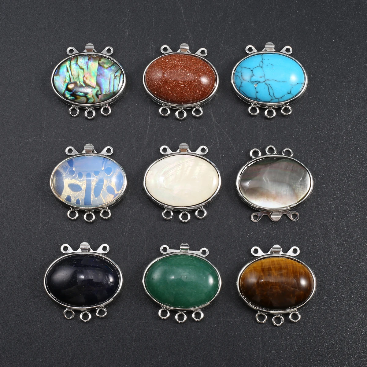 

5 PCS Cute Turtle Shaped Alloy Pendant Inlaid Oval Shape Natural Stone Agate Shell Pendant Jewelry Making DIY Accessorie