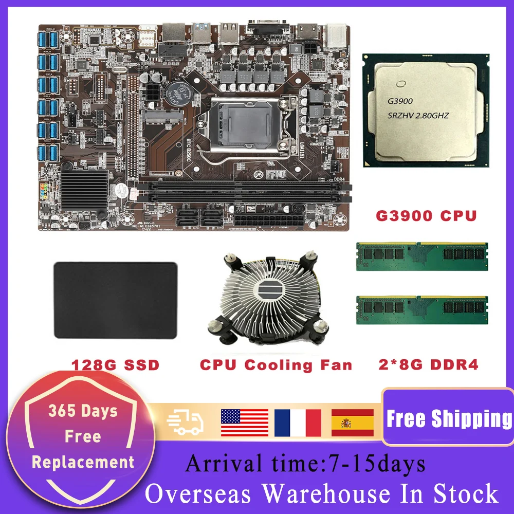 

Материнская плата для майнинга B250C, 12 USB 3,0 к PCIe X16 PCI-E 16X, графическая карта LGA 1151 DDR4 SATA, совместима с HD, Биткоин, Майнер BTC ETH