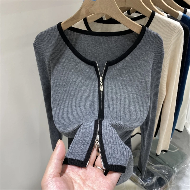 

Women Knit Slim Cardigan Sweater Matching Casual Slim Knit 2Head Zipper