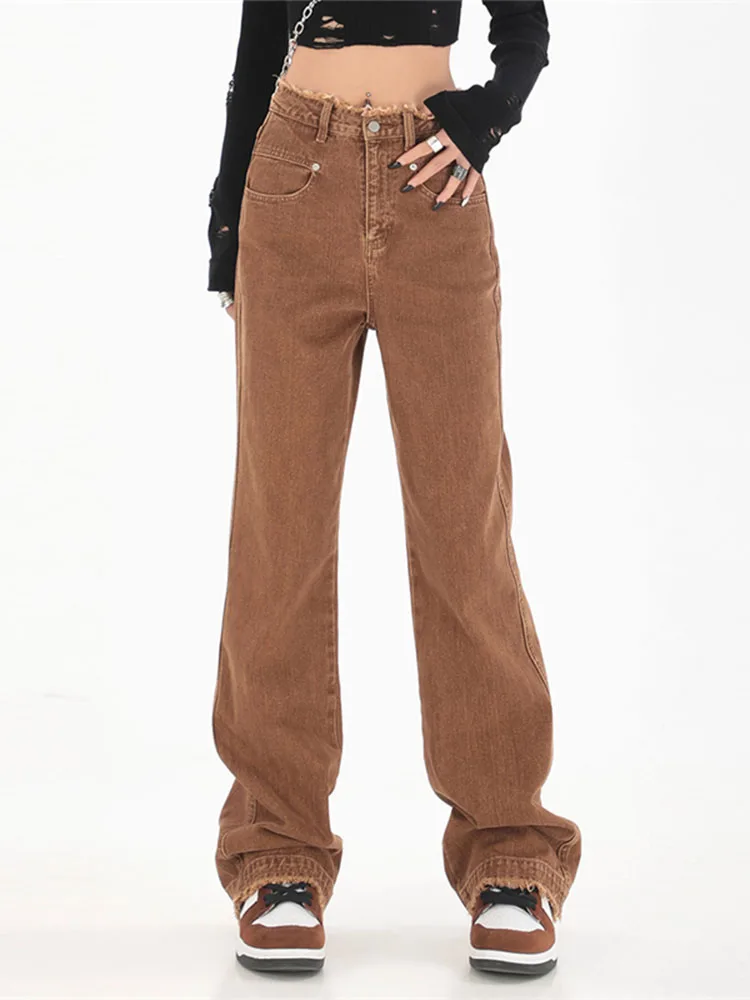 

Korean Style Harajuku Hot Mom Denim Jeans Y2K Grunge Vintage Low Waisted Pockets Skinny Flare Pants 2000s Retro Cargo Trousers