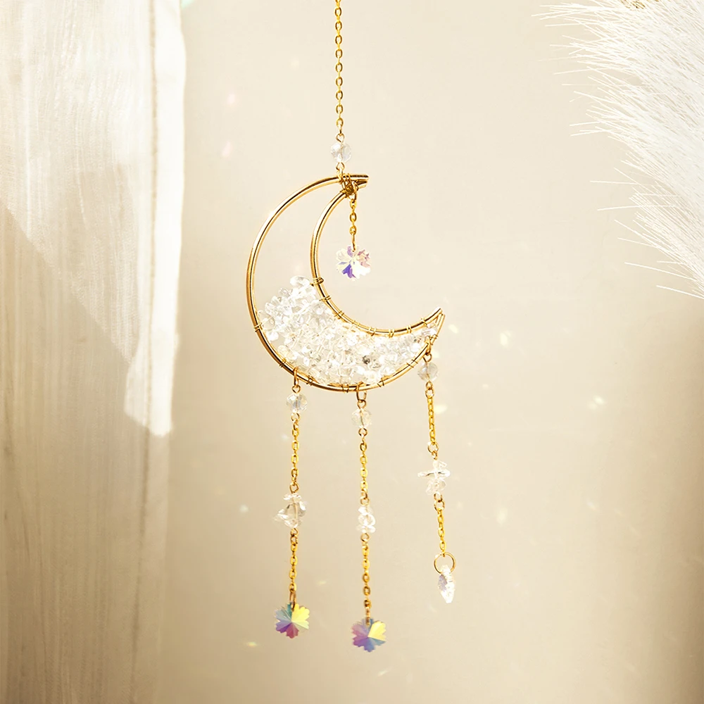 

Stone Sun Catchers Moon Rainbow Crystal Hanging Gemstone Suncatcher Garden Decoration Stained Glass Prism Crystal Patio Decor