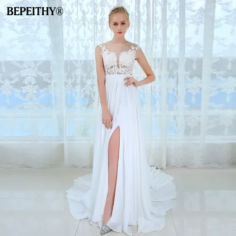 BEPEITHY Vestido De Novia, Пляжное свадебное платье с короткими рукавами 2023, кружевное сексуальное свадебное платье трапециевидной формы, простое шифоновое свадебное платье