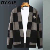 leisure blue bee mens cardigan high quality british style fall knitted sweater trend designer brand fashion pocket plaid coat