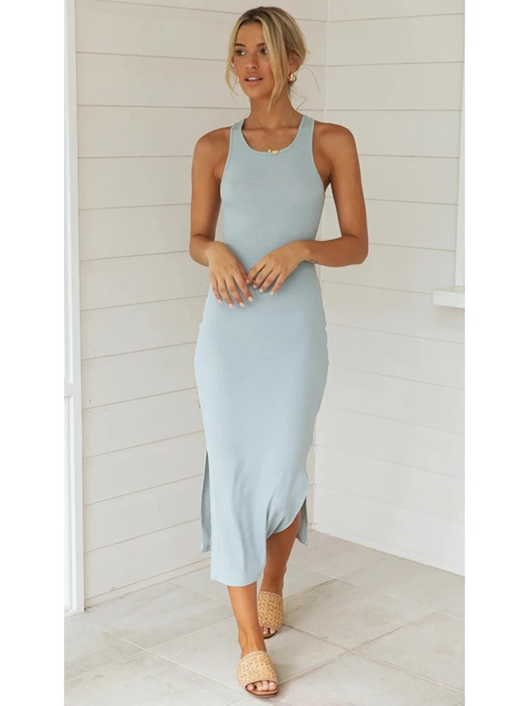 

2022 Women'S Hot Sale Solid Tank Top Split Long Dress Holiday Skirt