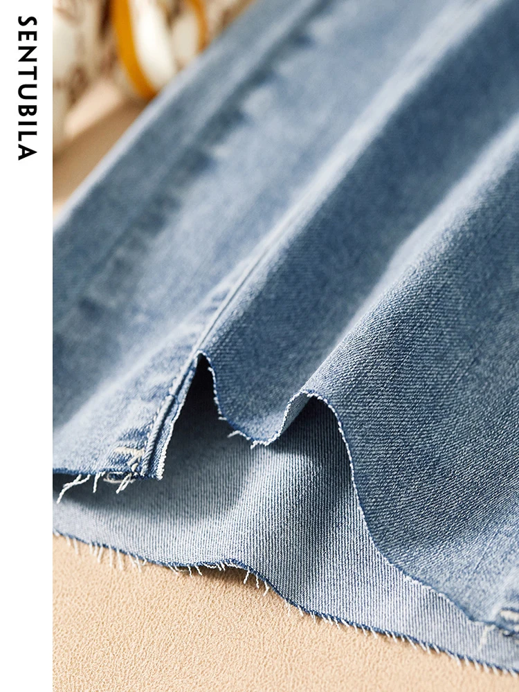 Sentubila High Waist Blue Jeans for Women 2023 Spring Summer Fashion Solid Straight Vintage Loose Pants Streetwear Trousers