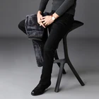 Зимние теплые флисовые облегающие джинсовые брюки 2022 мужские классические повседневные Черные Модные Удобные Стрейчевые деловые джинсы брюки