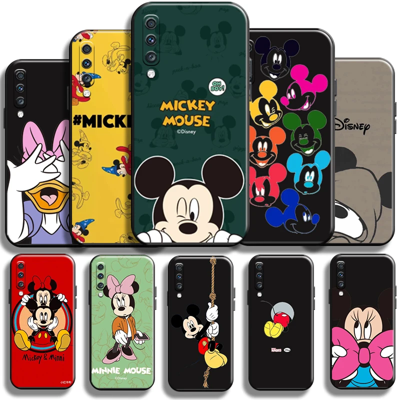 

Disney Cute Mickey Mouse For Samsung Galaxy A70 Phone Case Carcasa Shell Liquid Silicon Shockproof Black Cases Soft Cover