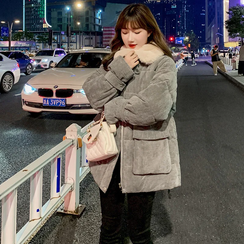 Corduroy Winter Coat Women Puffer Jacket Winter New Korean Style Long Ladies Over-the-knee Cotton Padded Jacket Keep Warm