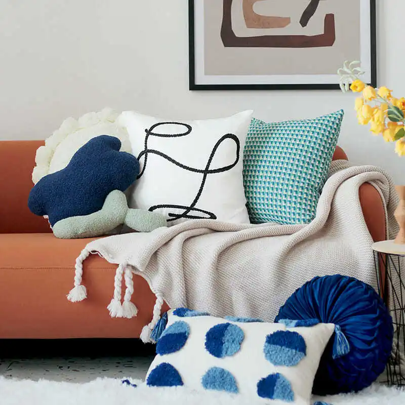 

Nordic ins style simple modern blue cushion cover bedside living room sofa throw pillow case light luxury bed pillow cover 45*45