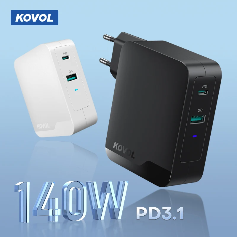 KOVOL 140W Fast Charging PPS USB Charger 120W Type C PD 3.1 3.0 QC Charge GaN 3 65W Quick Charger for MacBook Pro iPhone Samsung
